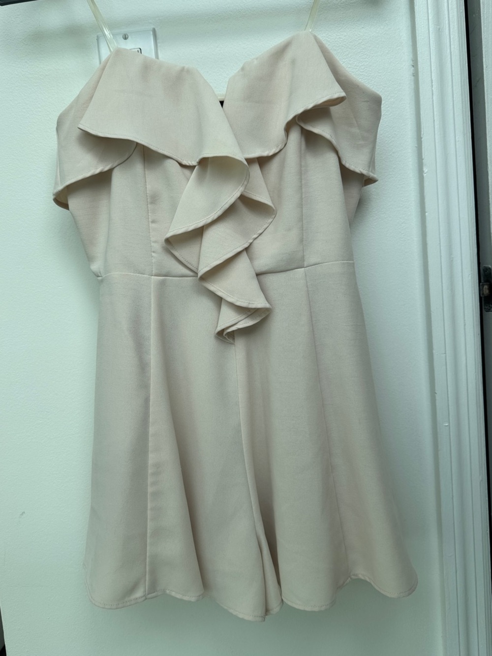 Strapless Ruffle Romper in Light Beige